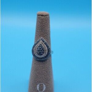 Modern SJ Tear Drop Blue and white small diamonds Statement 10K white Gold ring